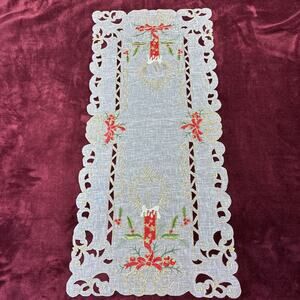 Holiday Christmas Candle Placemat Table Cloth Runner White 15x34"